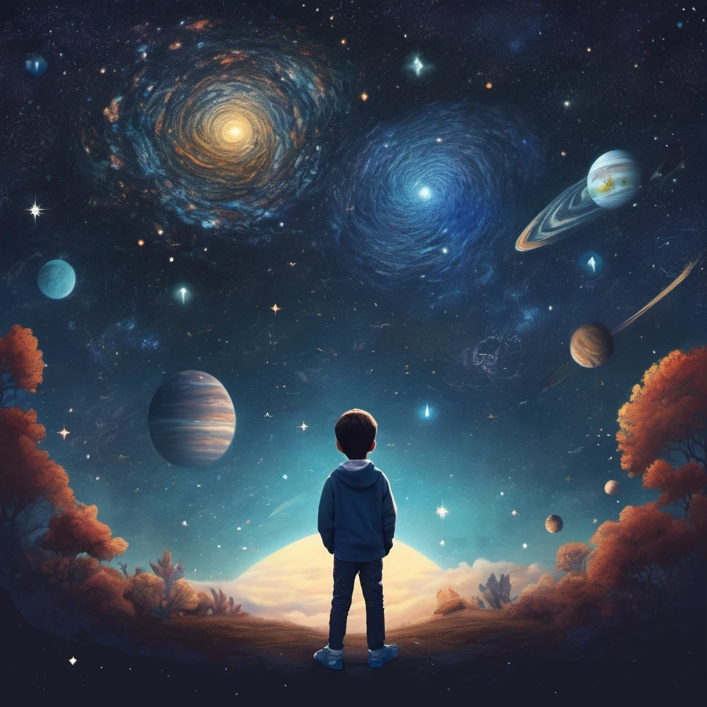 boy staring at universe